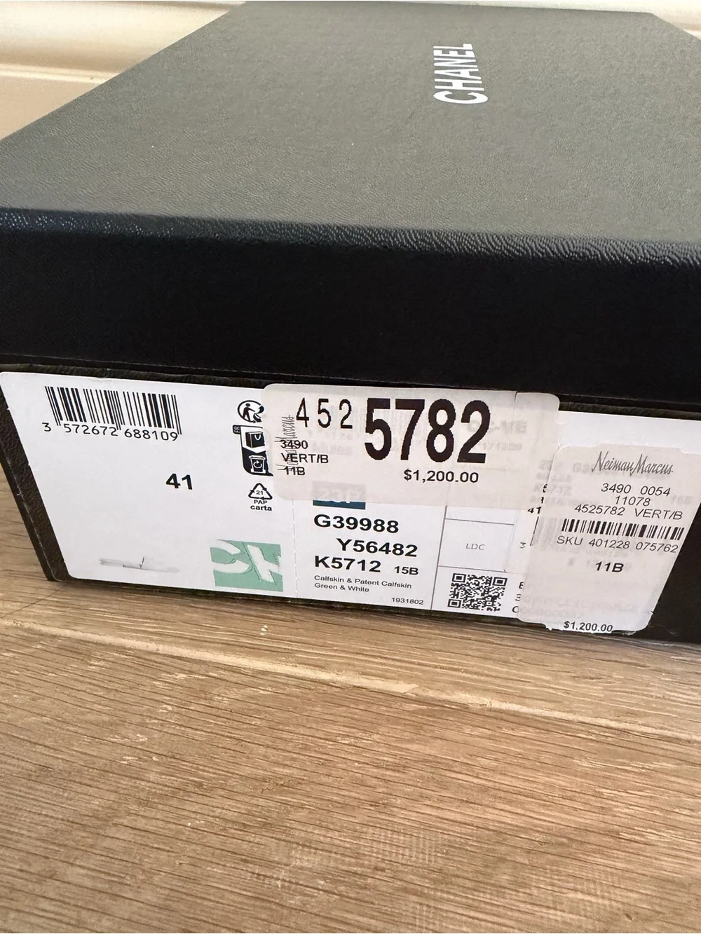 CHANEL Green Slide Sandals with White Logo Panel